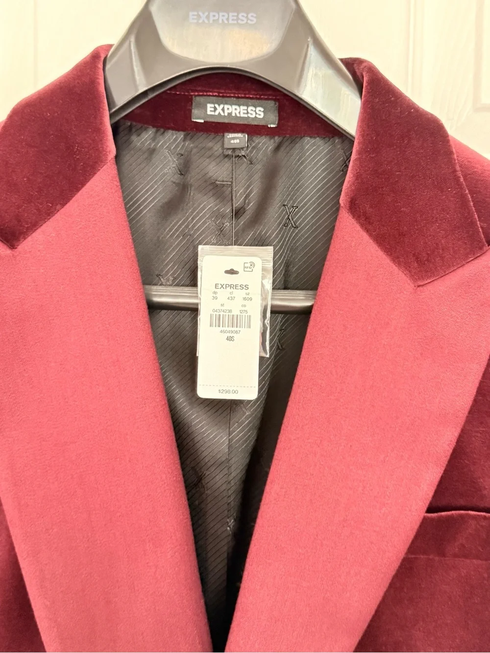 Express Men's Velvet Tuxedo Jacket in Deep Burgundy